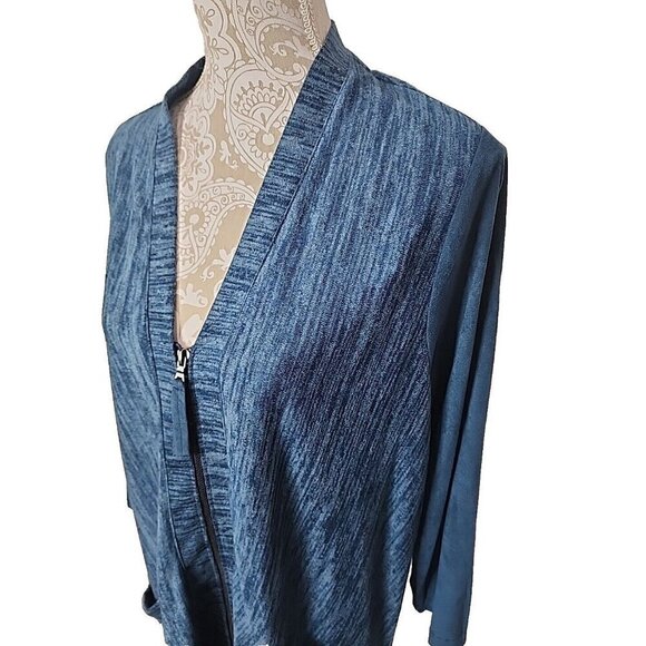 LOGO by Lori Goldstein Cardigan Sweater Blue Space Dyed  Women's Large - Picture 2 of 10
